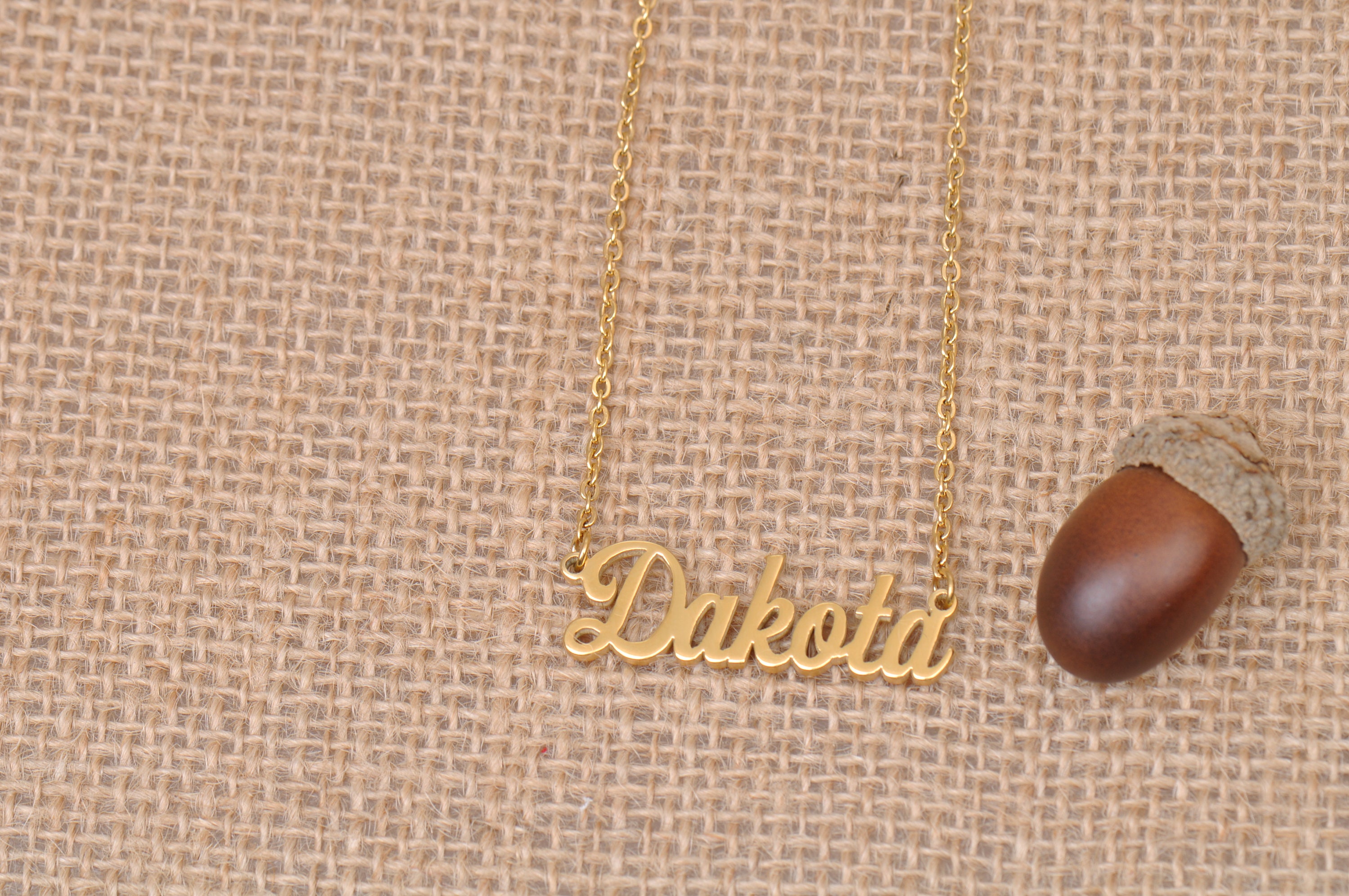 Dakota Name Necklace Personalized Gold Name Plate Necklace Best Christmas Gift Idea for Women Girls Her