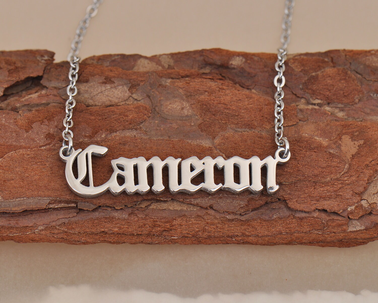Cameron Old English Name Necklace Personalized Your Name Etsy