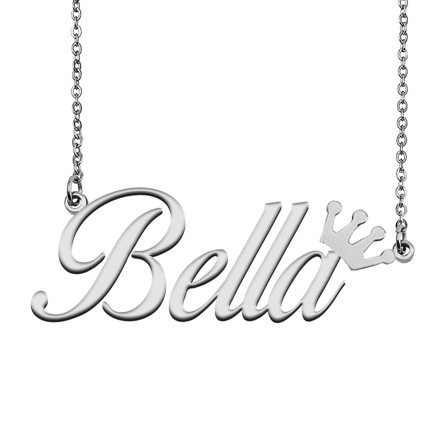 Name Necklace for Bella with Crown Name Necklace Silver Name Etsy