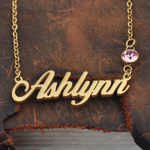 Ashlynn Name Necklace with Shiny Birthstone, Personalized with Initials for Children's Names, Women Memorial Gift Necklace image 3