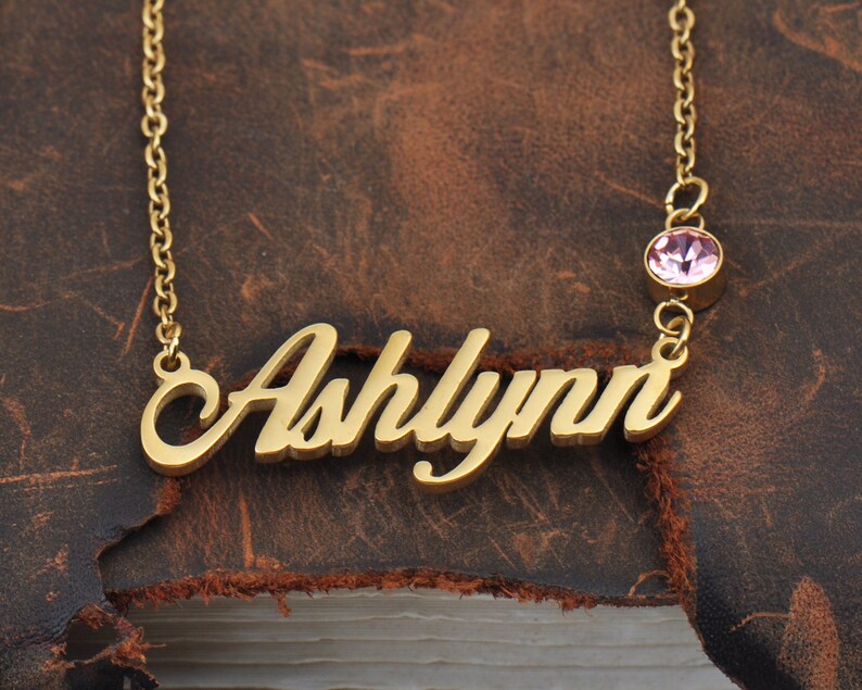 Ashlynn Name Necklace with Shiny Birthstone, Personalized with Initials for Children's Names, Women Memorial Gift Necklace image 3