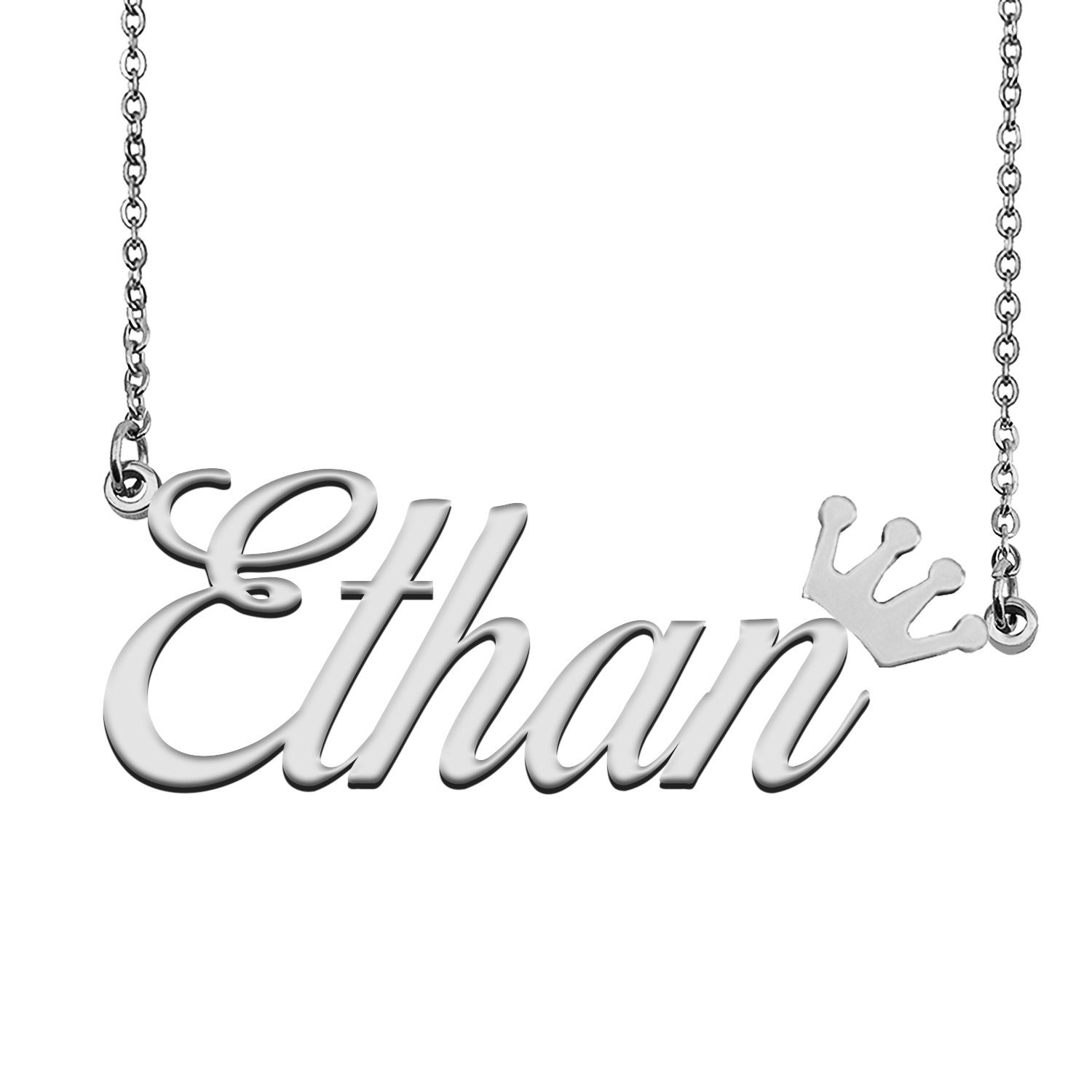 Name Necklace for Ethan With Crown Name 