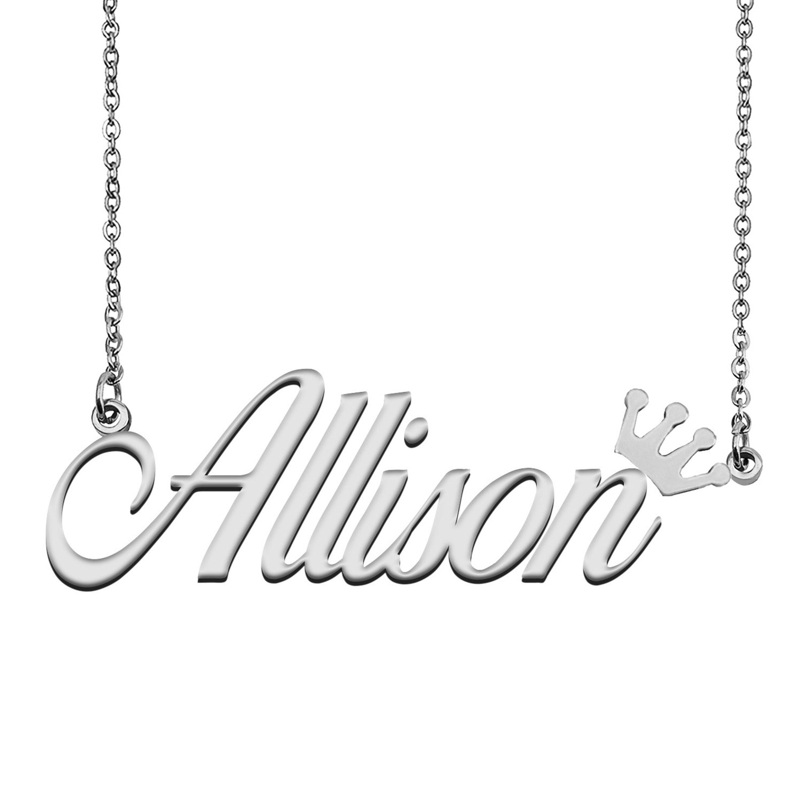 Name Necklace for Allison With Crown Name Necklace Silver Etsy