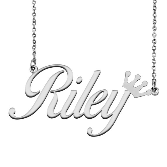 Riley With Crown Name Necklace Silver 