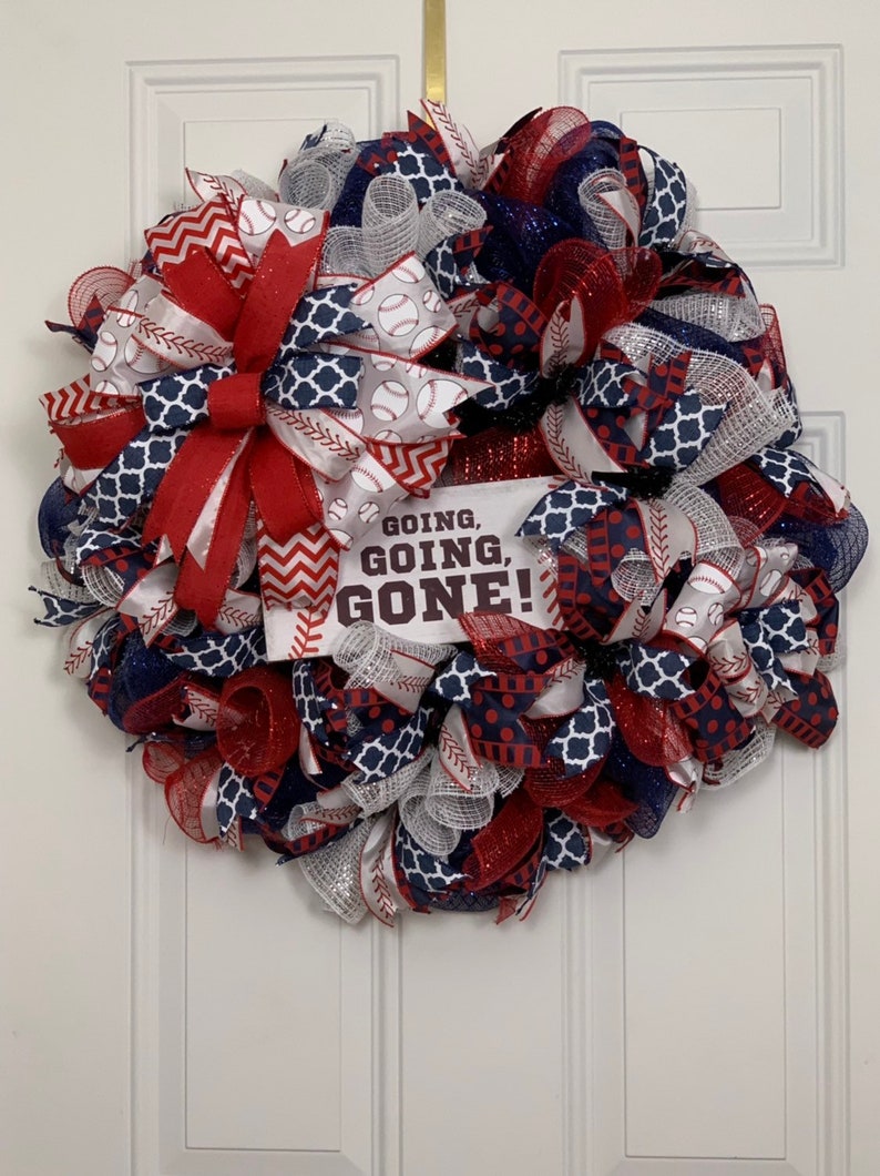 America/'s Pastime Front Door Wreath Sports Decor Baseball Ball Game Wall Decor Year Around Wreath Sports Wreath Home Office Decor