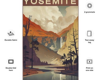 Vintage Yosemite National Park Tapestry, California Travel Poster Wall Art