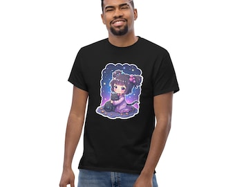 Kawaii Galaxy Girl and Cat T-Shirt, Starry Night Anime Tee