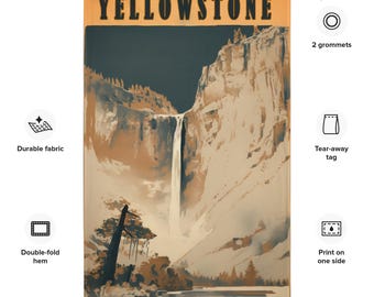 Yellowstone National Park Flag, Vintage Waterfall Canyon Poster Tapestry, Wyoming Nature Wall Art Banner