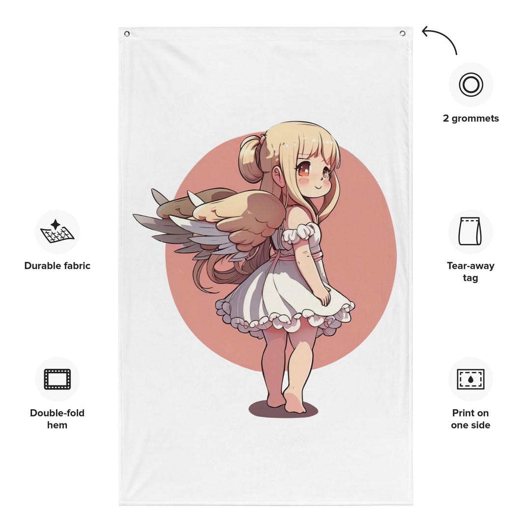 Kawaii Angel Girl Fabric Wall Flag, Chibi Anime Nursery Decor - Etsy
