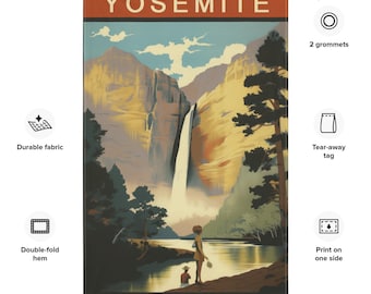 Vintage Yosemite National Park Tapestry, Waterfall Family Art
