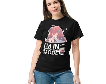 Kawaii Anime Girl T-Shirt, Sleepy Gamer Tee, Power Save Mode