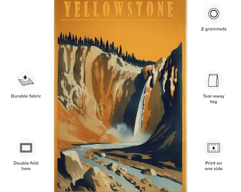 Yellowstone National Park Vintage Poster Tapestry, Canyon Falls Wall Art