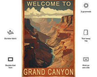 Vintage Grand Canyon National Park Poster Tapestry, Arizona Wall Art