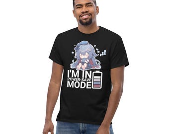 Kawaii Power Save Mode T-Shirt, Sleepy Anime Gamer Girl Tee