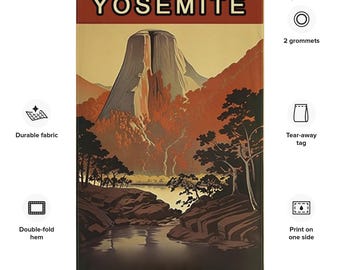 Vintage Yosemite National Park Flag, Half Dome Autumn Tapestry