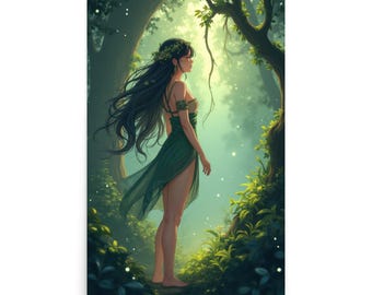 Enchanted Forest Fairy Poster: Nature Fantasy Wall Art, Green Goddess
