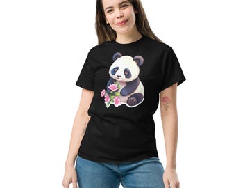 Floral Panda T-Shirt, Kawaii Animal Lover Unisex Tee