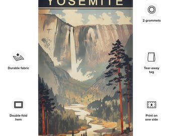 Vintage Yosemite National Park Flag, California Waterfall Tapestry