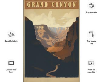 Vintage Grand Canyon National Park Tapestry, Arizona Hiking Art Banner