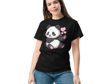 Kawaii Panda Hearts T-Shirt: Chubby Cartoon Bear Unisex Tee