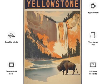 Vintage Yellowstone National Park Bison Poster Tapestry