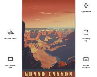 Vintage Grand Canyon Tapestry, Sunset Panorama Wall Art
