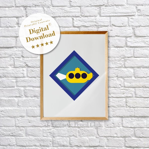 Sea Scout Badge Yellow Submarine Poster for Baby, Nursery prints, kids room decor, inspirational wall art, boys room poster