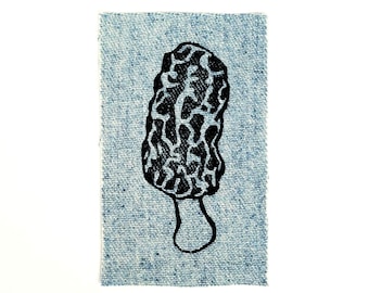 Denim patch morillepaddestoel || naai de patch || linosnede