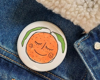 Smiling Orange Pin || pinback button || fruit