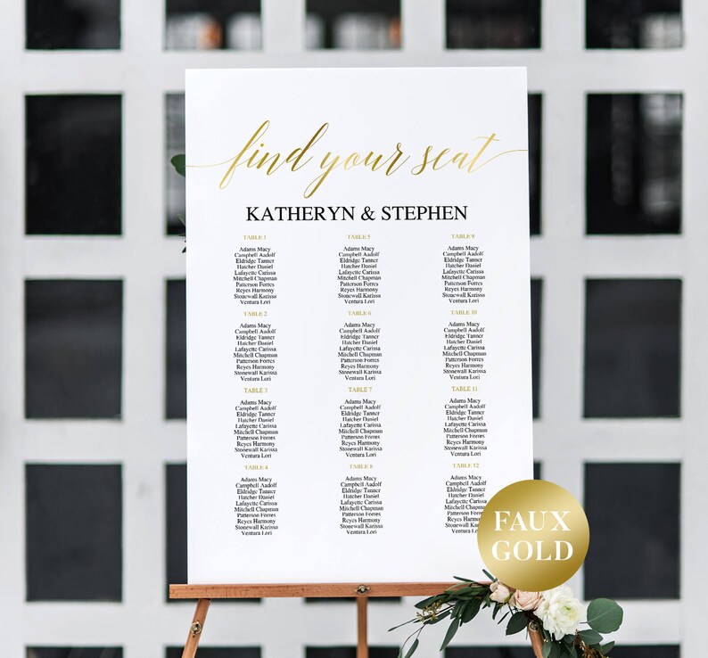 Gold Wedding Seating Chart Printable Wedding Table Chart DIY Wedding Seating Sign Printable Seating Chart Rustic Seating Plan Chart