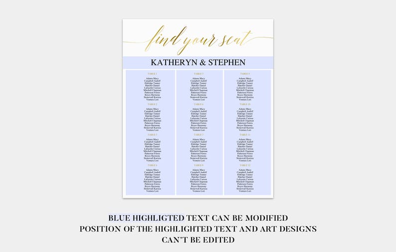 Gold Wedding Seating Chart Printable Wedding Table Chart DIY Wedding Seating Sign Printable Seating Chart Rustic Seating Plan Chart