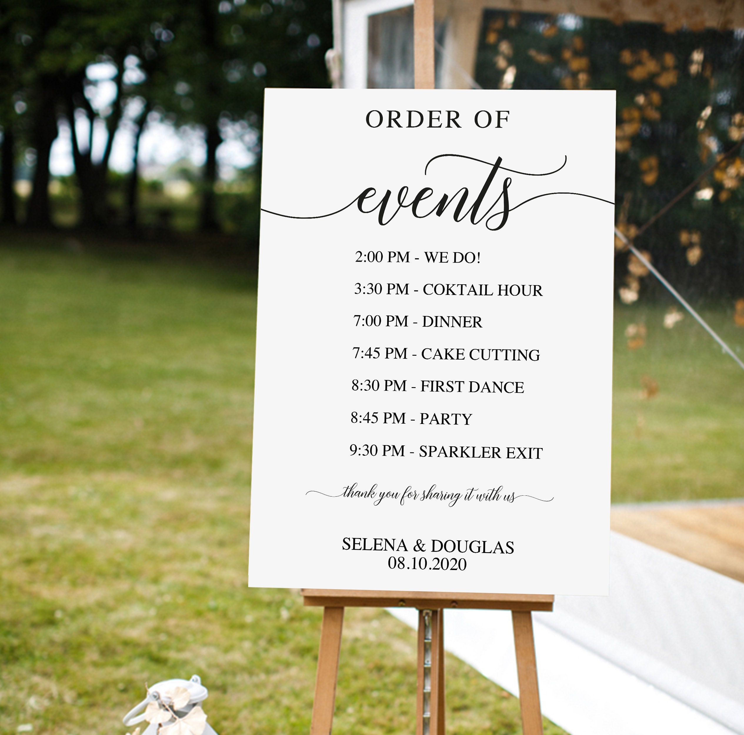 Sign events. Wedding order.