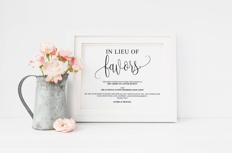 Rustic Charity Decor Personalized Favor Donation Sign Printable Wedding Sign Wedding Donation Sign Calligraphy Lieu of Favors Sign