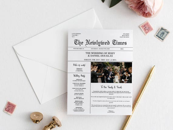 Newspaper Wedding Program Printable Wedding Program Rustic Etsy