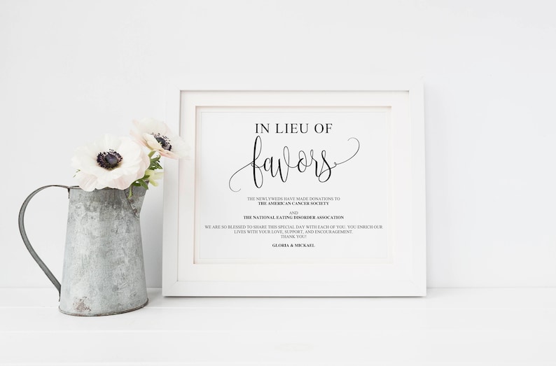 Rustic Charity Decor Personalized Favor Donation Sign Printable Wedding Sign Wedding Donation Sign Calligraphy Lieu of Favors Sign