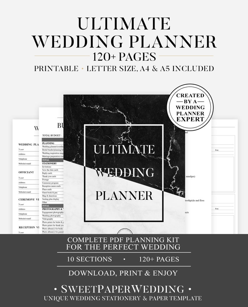 PDF Wedding Inserts Wedding Ebook Wedding Binder Planner Ultimate Wedding Planning Binder Marble Wedding Planner Printable Organizer