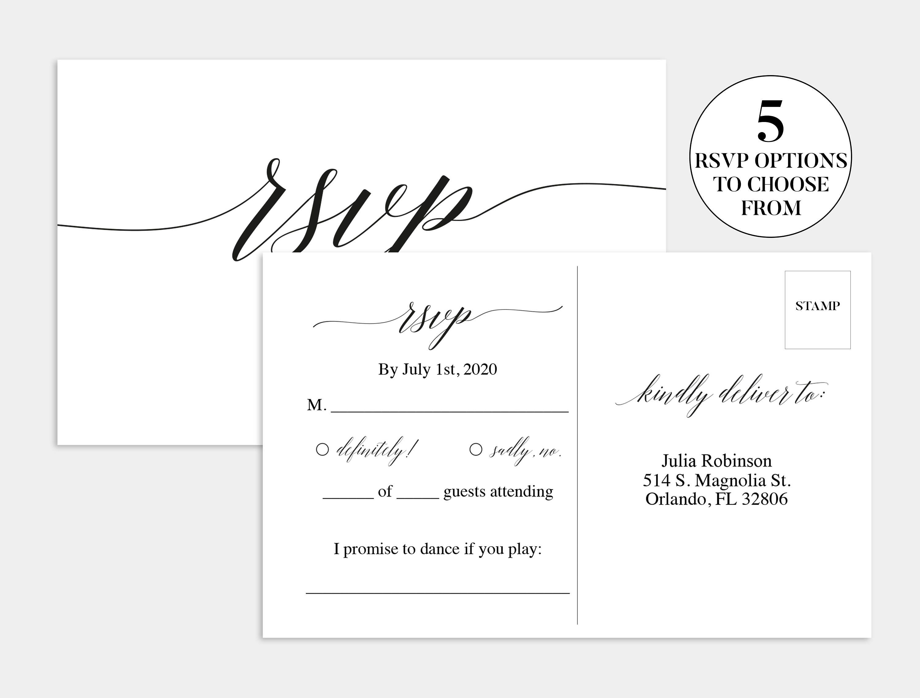 Wedding RSVP Card  Wedding RSVP Template  Wedding RSVP Postcard   Printable Response Card Template  Printable Wedding Reply Card In Template For Rsvp Cards For Wedding