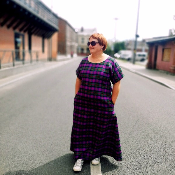 Plus Size Rutig Linne Maxiklänning: Baltic Handmade Clothing