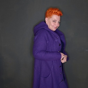 Warm Long Wool Women Coat, Asymmetrical Wool Coat, Design Winter Coat, Casual Fall Wool Coat, Minimalist Purple Coat, Elegant Black Coat