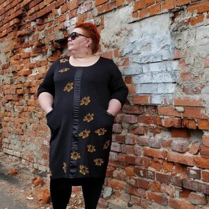 Black Dress Women, Trendy Plus Size Dresses with Flies Application, Casual Black Unique Elegant Dress, Extravagant Boho Clothing Women image 7