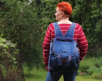 Unisex Upcycled Denim Backpack / Unique Handmade Backpack / Recycled Jean Rucksack / Patchwork Jeans Backpack / Blue Computer Backpack