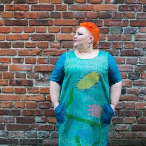 Handwoven Linen Art Dress: Colorful Boho Tunic, Plus Size Clothing