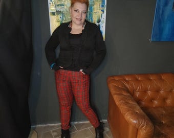 Handmade Red Plaid Tartan Pants: Plus Size Punk Trousers