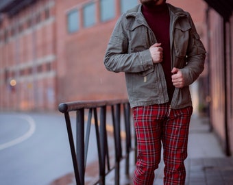 Burgundy Turtleneck Burgundy Plaid Pants Mens Handmade Red Plaid