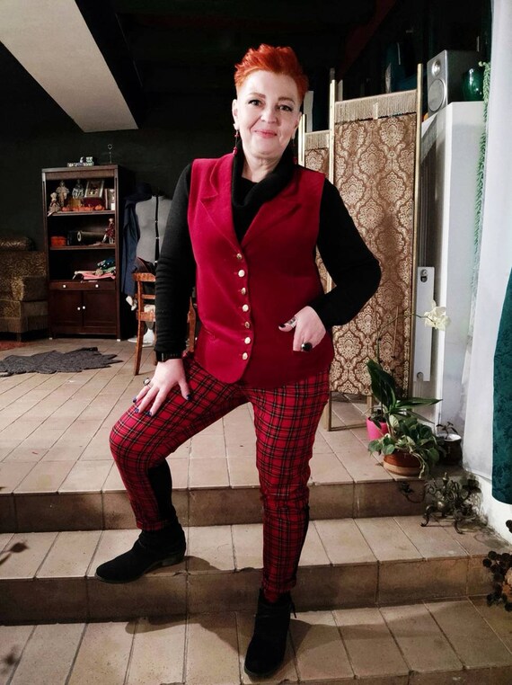 Red tartan trousers plus size Clearance
