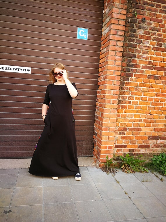 Comfortable Plus Size Black Maxi Dress With Half Sleeves Summer Plus Size Clothing Trendy Casual Long Elegant Extravagant Dresses Women Etsy