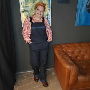 Handmade Denim Overall Unisex Loose Fit Jumpsuit, Adjustable Straps, Casual Workwear, Vintage Style Romper, Dark Blue Jean Dungarees
