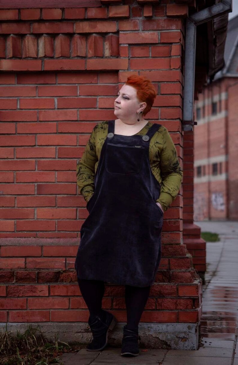 Plus Size Pinafore Dress Modern Corduroy Dresses for Women Midi