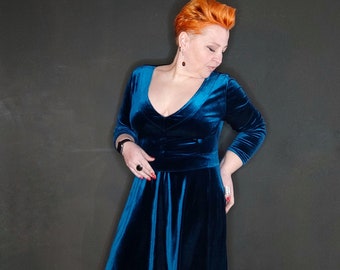 Handgemachtes Blaues Samt Infinity Kleid: Plus Size Party Cocktail Kleid
