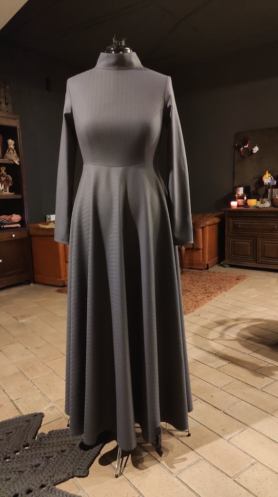 Elegant Gabardine Maxi Dress: Long Sleeve Formal Grey Dress - Etsy Elegant Gabardine Maxi Dress: Long Sleeve Formal Grey Dress - Etsy